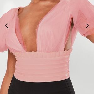 Pink Tulle and Faux Leather Crop Top